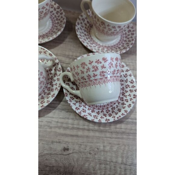 English Ironstone Tableware Provence Red  cup and saucer set of 4 - Picture 7 of 9